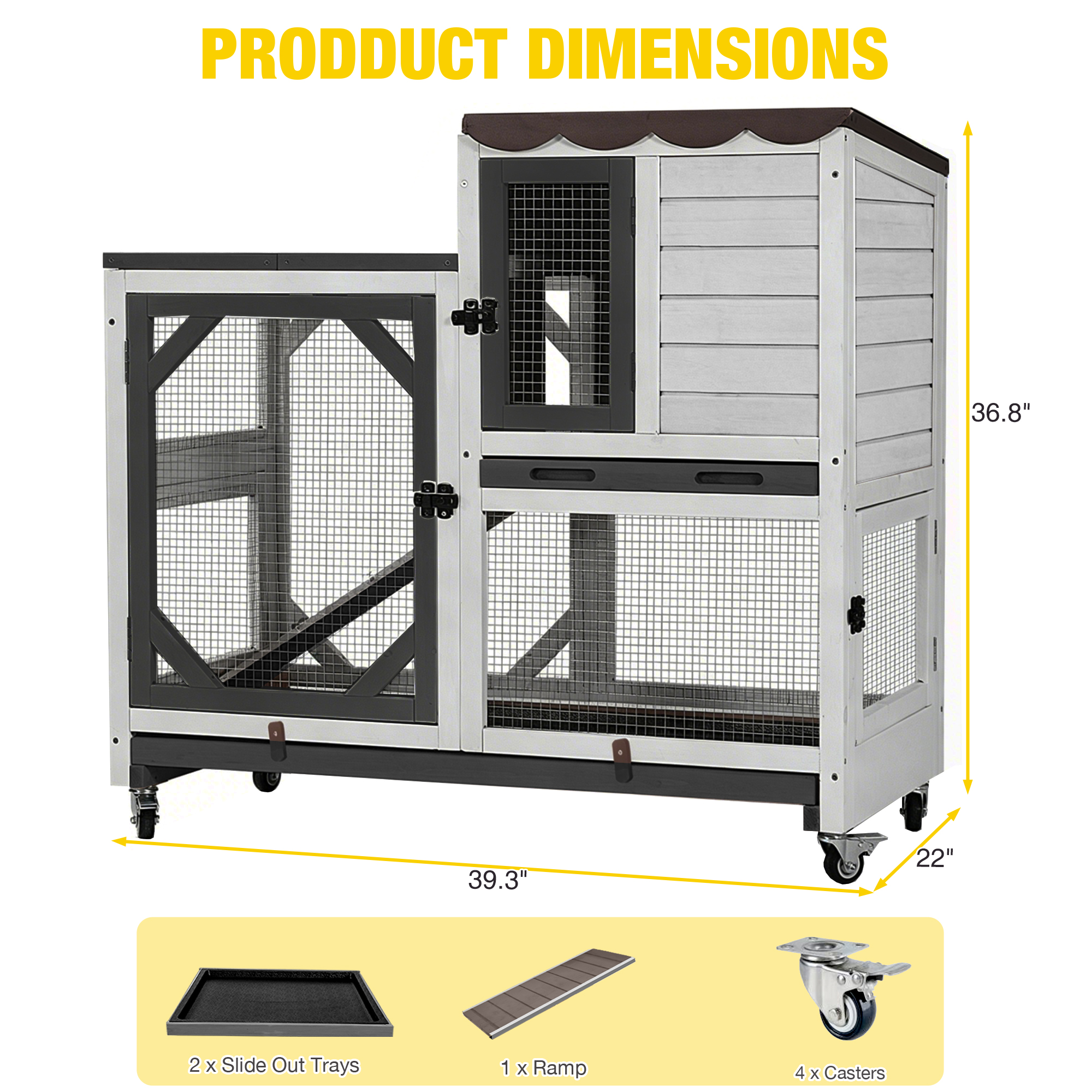 Aivituvin Indoor Rabbit Hutch on Wheels, 2-Story photo 7