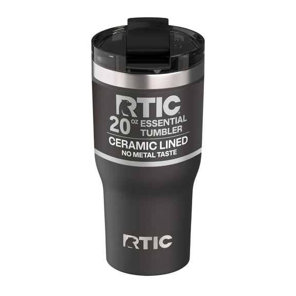 RTIC 20 oz Ceramic Lined Insulated Essential Tumbler, Leak-Resistant Lid, Black