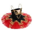 thumbnail image 2 of IBTOM CASTLE Girls Ballet Leotards with Platter Tutu Professional Hard Organdy Camisole Skirt Dancewear 7-8 Years Red + Black, 2 of 8
