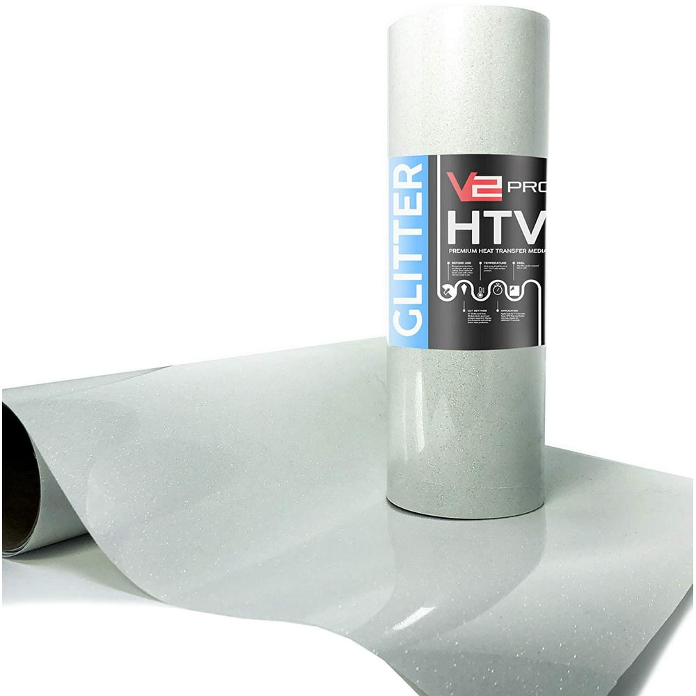V2 White Glitter Heat Transfer Vinyl Roll Iron On Vinyl Transfer HTV Shirt Iron On Decal