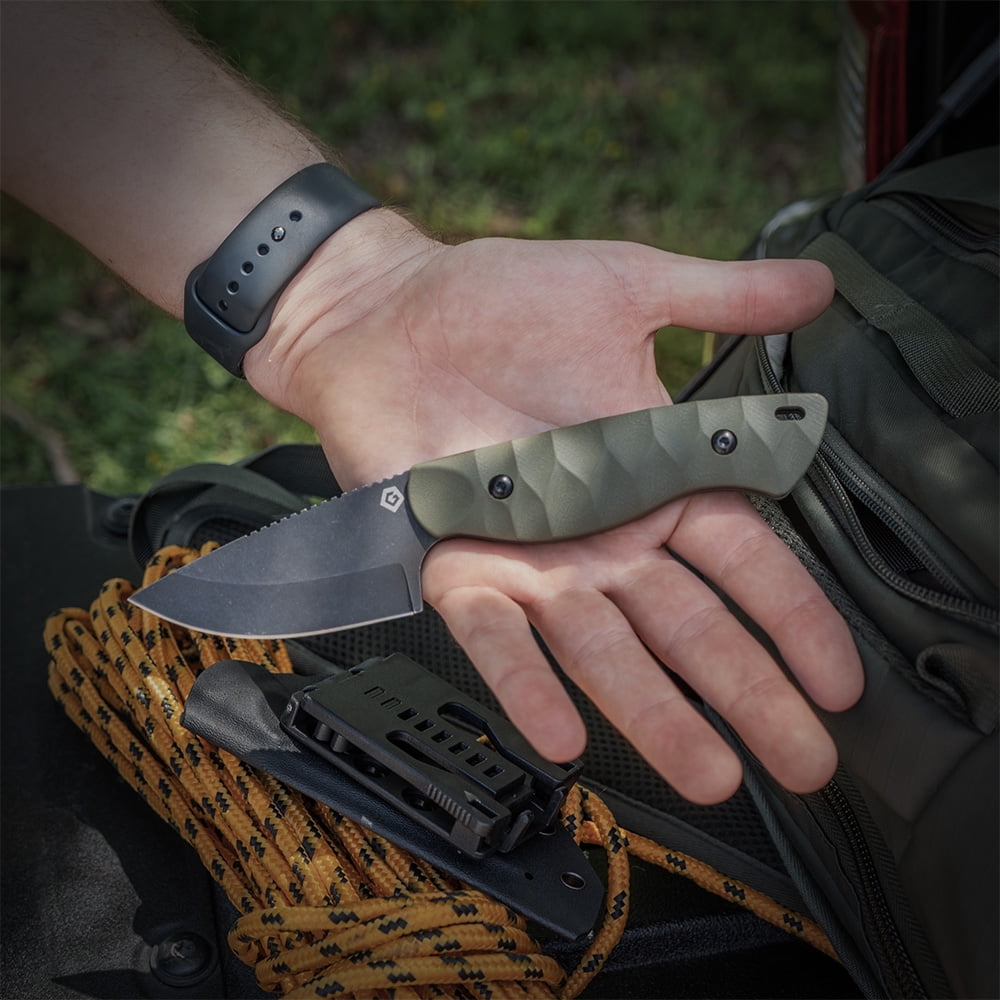 GRITR Scout Hunting EDC Drop Point Fixed Blade Knife w/ Kydex Sheath, ODG