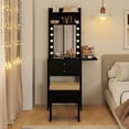 thumbnail image 4 of Gymax Vanity Desk Set w/ Mirror and Lights 3-Color Lighted Mirror Cushioned Stool Black, 4 of 10