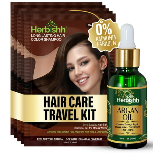 Herbishh Dark Brown Color Shampoo for Gray Hair, Hair Dye Shampoo 3 in 1, 100% Grey Coverage for Men & Women, Long-lasting & Travel-friendly, Ammonia-free, 30 ml (Pack of 5)