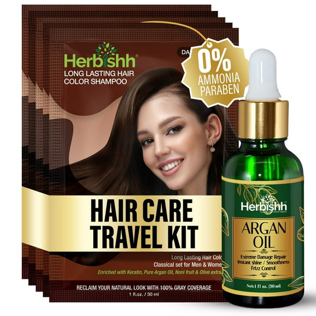 Herbishh Dark Brown Color Shampoo for Gray Hair, Hair Dye Shampoo 3 in 1, 100% Grey Coverage for Men & Women, Long-lasting & Travel-friendly, Ammonia-free, 30 ml (Pack of 5)