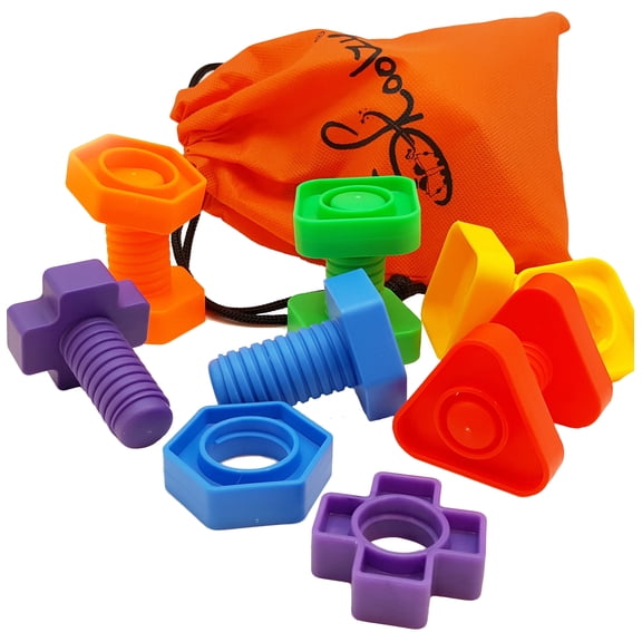 Skoolzy Jumbo Nuts and Bolts Shapes and Colors Montessori Toy for Toddlers Fine Motor Skills, 12 Piece, Large