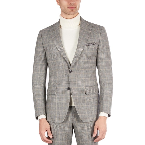 Tallia Mens Slim-Fit Plaid Suit Separate Jacket 44 Long Black & Cream - NWT $425