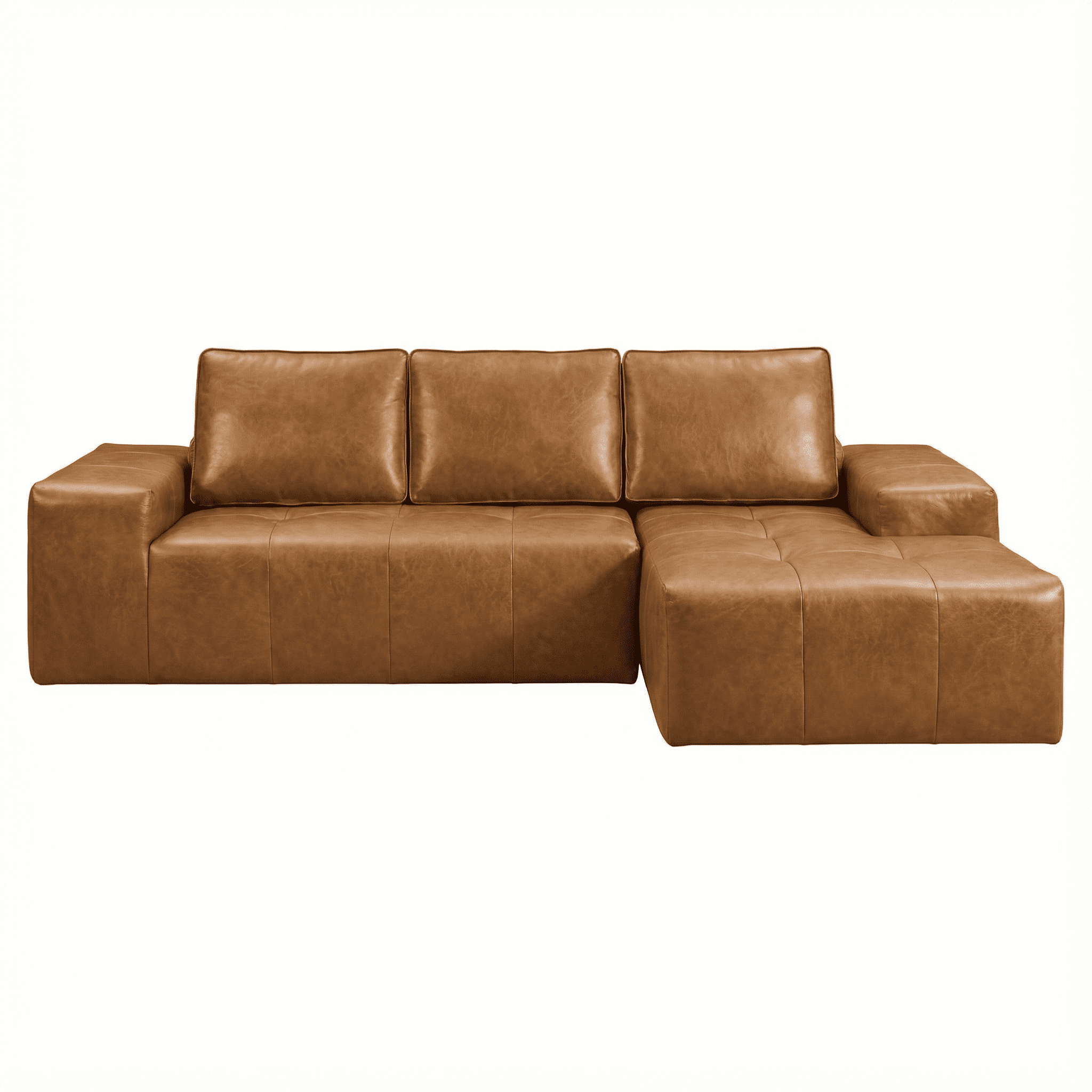 Boneless Brown Faux Leather Cloud Sectional Sofa with Chaise,L Shaped Modular Deep Seat Sofa Couch, No Assembly Required,Right-Hand Facing