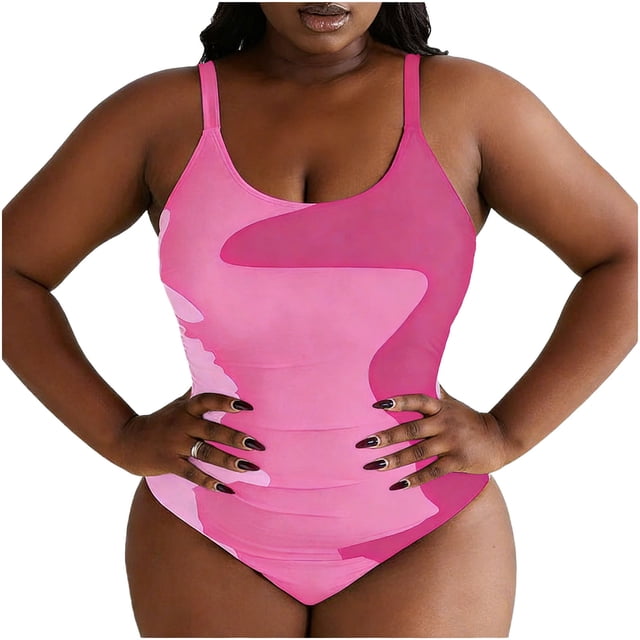 Plus Size Women's Floral Print One-Piece Swimsuit with Matching Bikini Top and Swim Trunks