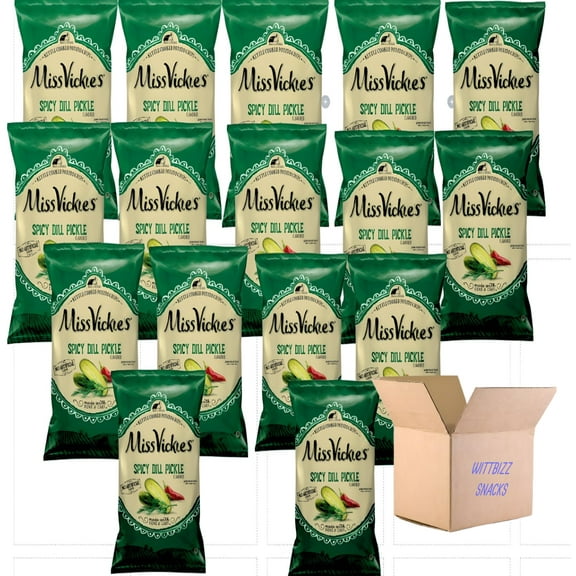 Wittbizz Snacks Bundles Ms Vickies Spicy Dill Pickle Kettle Chips 1.37oz (16 Pack)