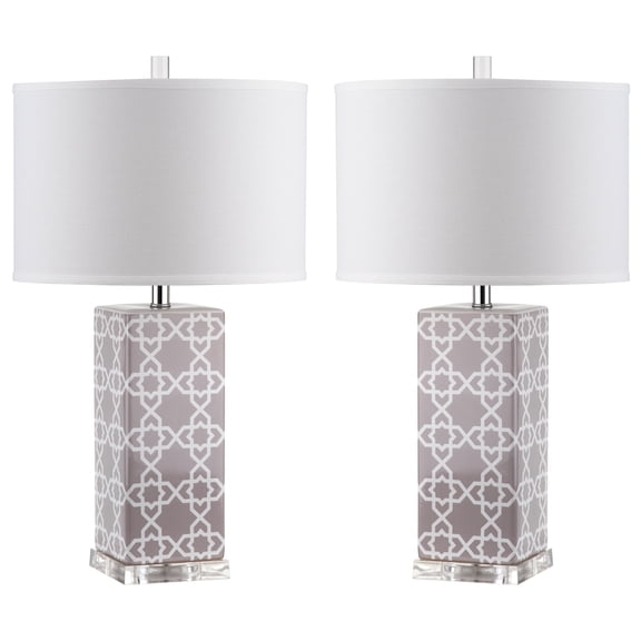 SAFAVIEH Quatrefoil 27 in. Ceramic Table Lamp with Off-White Cotton Shade, Set of 2