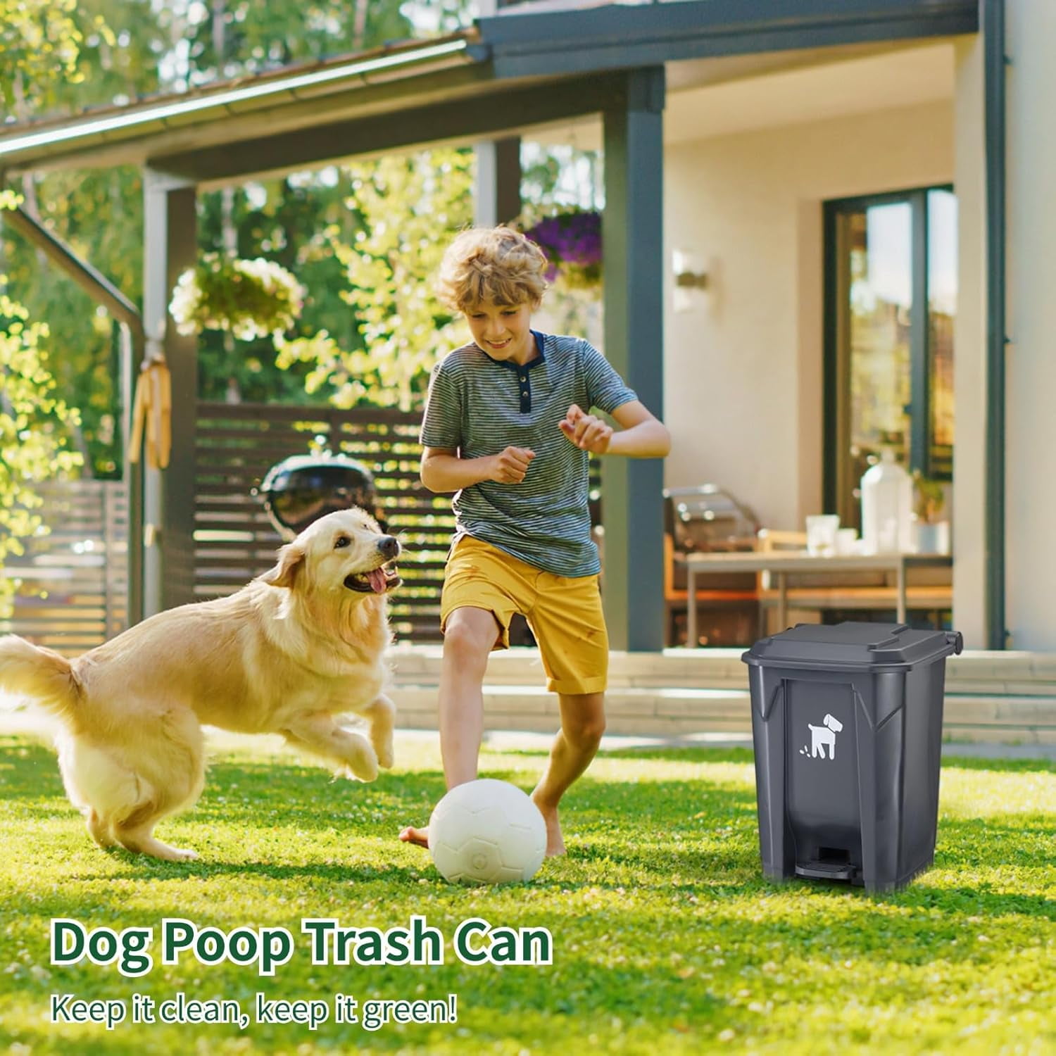 Dog Poop Trash Can Outside, 20L Pet Waste Container with Removable Inner Waste Bin, 150 Waste Bags, Outdoor Pet Poop Trash Bin for Small/Large Dog Families