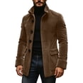 thumbnail image 2 of Ecqkame Men's Lapel Single Breasted Coats Long Sleeve Pocket Solid Color Coat Daily Casual Business Outerwear Brown L, 2 of 5