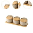 thumbnail image 6 of 3 Pieces Ceramic Condiment Pot Porcelain Sugar Bowl Spice Jar Bamboo Tray Multipurpose Coffee Bar Home, 6 of 9