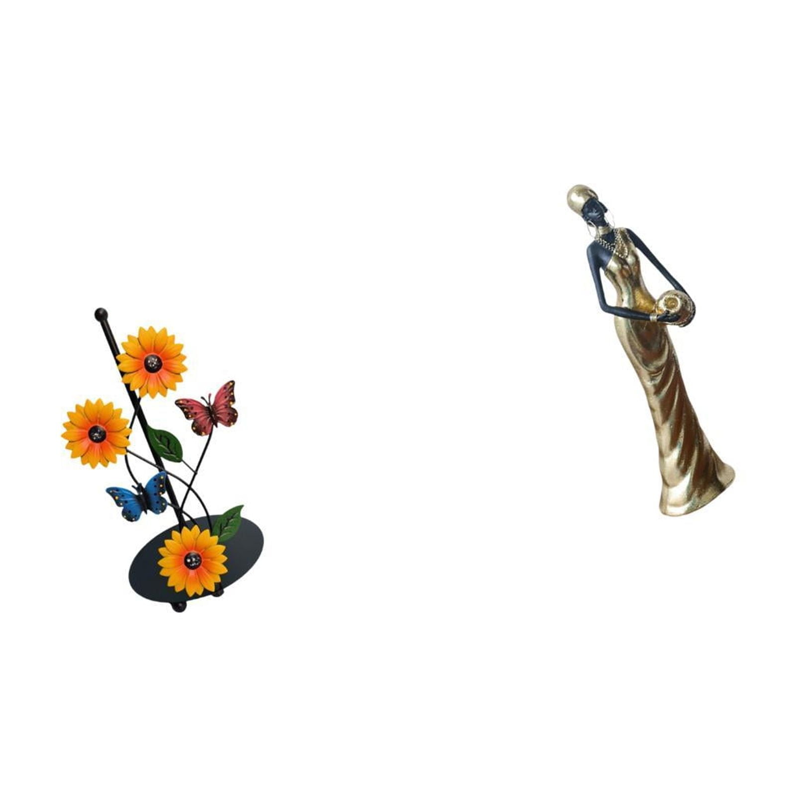 Fiocias Toilet Paper Holder African Women Figurine Paper Towel Holder Countertop African Tribal Lady Statue Handmade Resin Ornament Featuring Iron Constructio