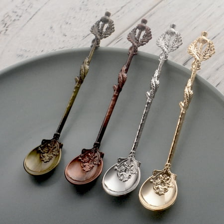 

Windfall Vintage Flower Leaf Carved Coffee Spoon Teaspoon Zinc Alloy Crystal Head Stirring Spoons Dessert Ice Cream Scoop for Cafe Home Office Bar Gadgets-Table Decor Cutlery