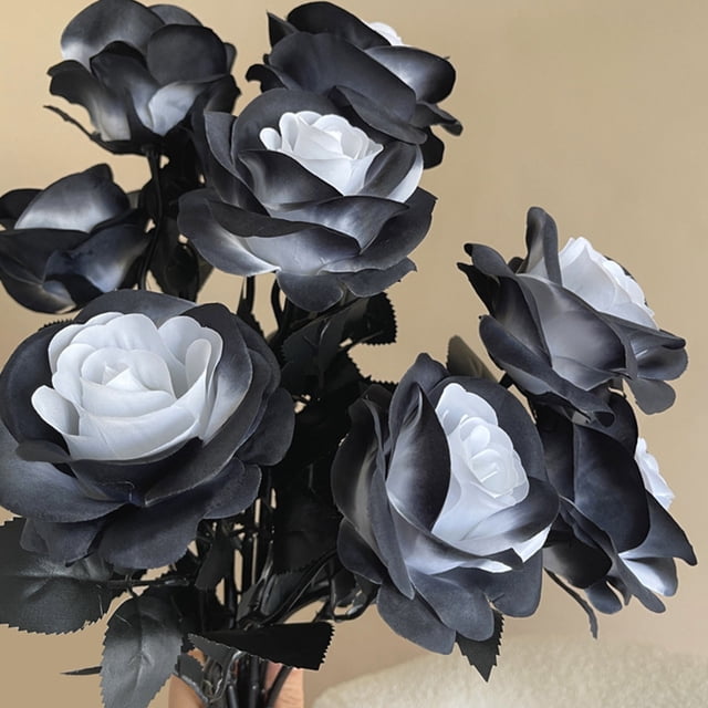 Uuiauoio Halloween Decoration Roses Artificial Flowers with Stems,Wedding Bouquet, Rose Gothic Artificial Flower, Artificial Flower Silk Flower for Home, Office, Hotel Decorations