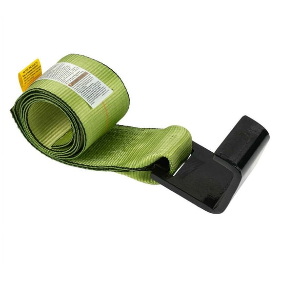 4" x 5' Roll Off Container Green Winch Strap w/ Large Flat Hook for Roll Off Truck, 5,400 lbs Working Load Limit