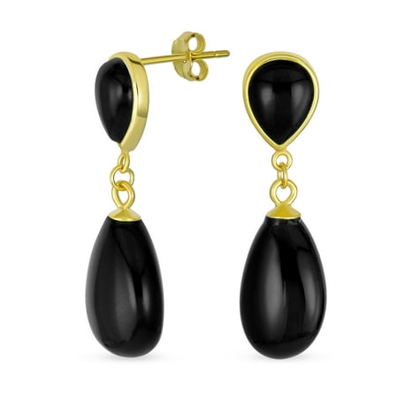 Bling Jewelry Womens Classic Gemstone Dangle Earrings Black Onyx & Green Jade in 14K Gold Overlay Bling Jewelry Womens Classic Gemstone Dangle Earrings Black Onyx & Green Jade in 14K Gold Overlay