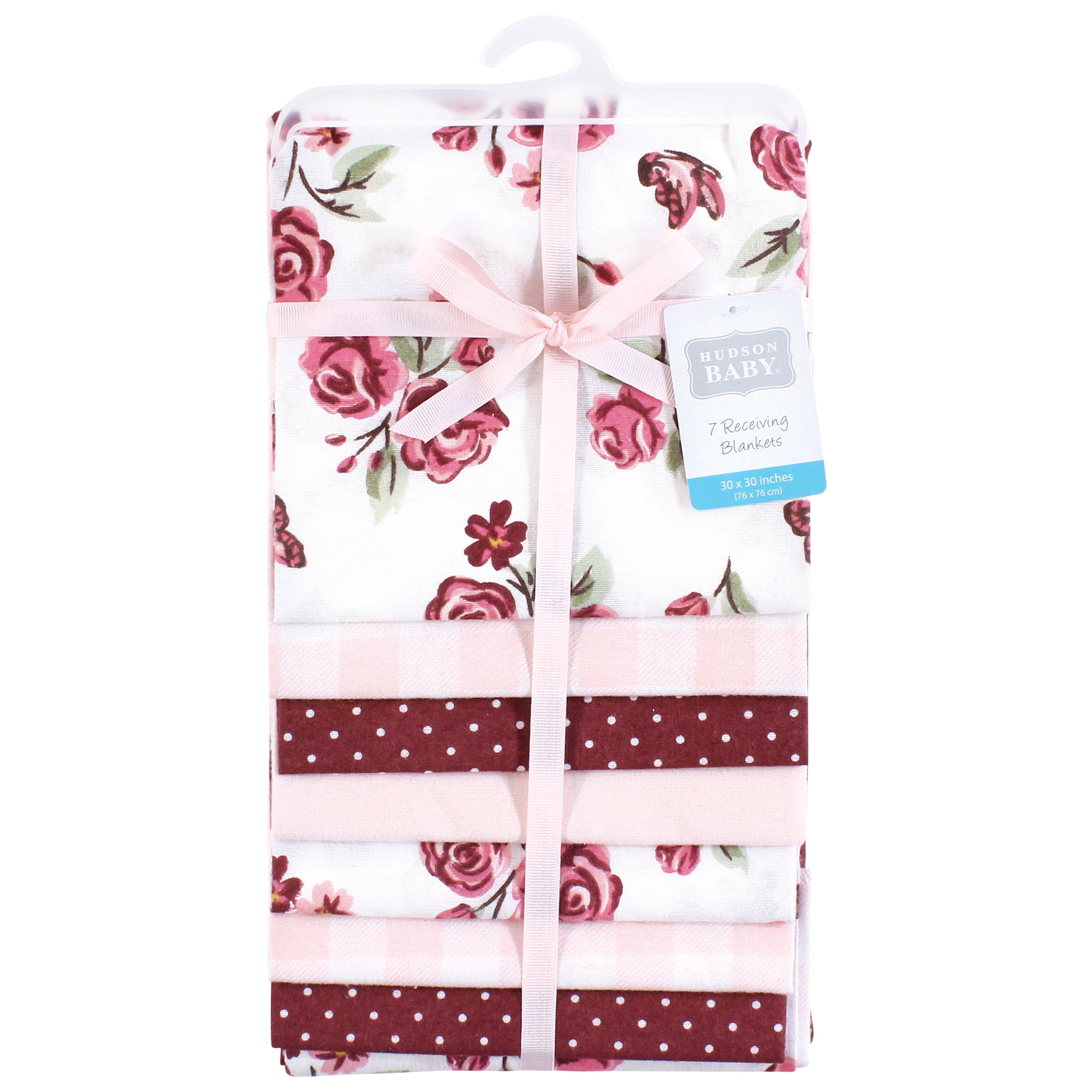 Little Treasure Hudson Baby Girls Cotton Poly Flannel Receiving Blankets Multipack, Red Sweet Roses, 30x30 inches