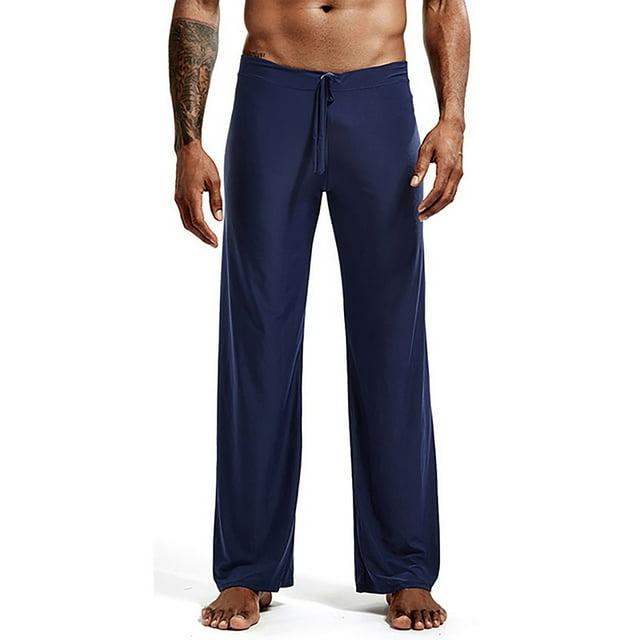 Men's Ice Silk Yoga Pants - Straight Leg, Drawstring Waist - Breathable Quick-Dry Fabric - S-XXL Sizes for Home/Exercise