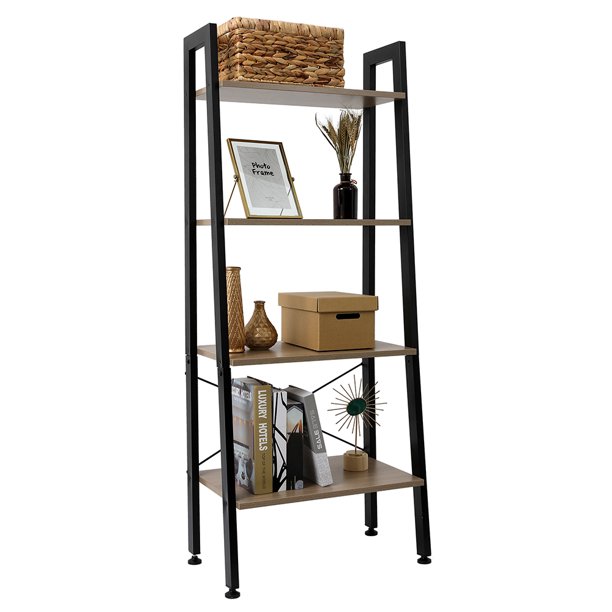 4 Tier Ladder Shelf Bookcase, Living Room Rustic Standing Shelf Storage ...