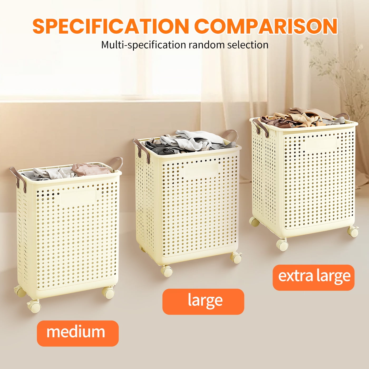 Foldable Multi-Functional Plastic Laundry Basket, Portable Clothing Storage Bin with Wheels, Extra Large, Suitable for Balcony, Bathroom, and Bedroom