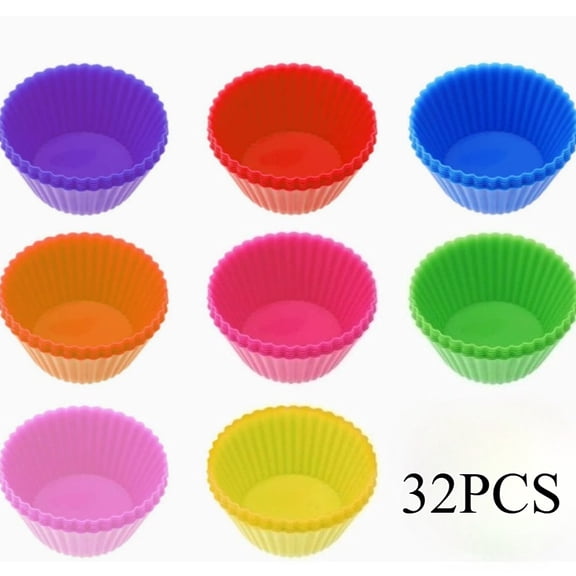 FGHAWQOW 32Pcs Multicolor Reusable Silicone Cupcake Liners, Non-Stick Muffin Baking Cups For Oven Home Baking
