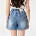 thumbnail image 6 of Girls Embroidered Denim Bermuda Shorts, Kids Elastic Waist Loose Fit Summer Casual Five Pocket Jean Shorts(Blue2,11-12 Years), 6 of 8