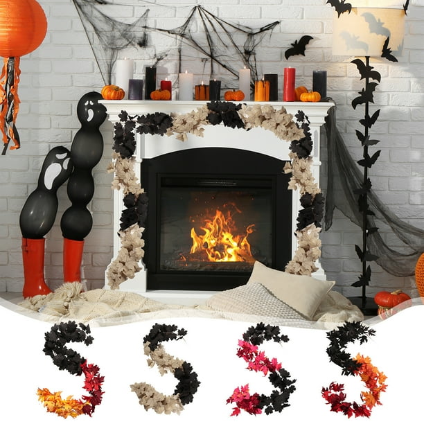 Mejor tapicante de ratán de Halloween con hojas de arce negro - Decoración otoñal flexible de 70 pulgadas para chimenea, puerta y Acción de Gracias