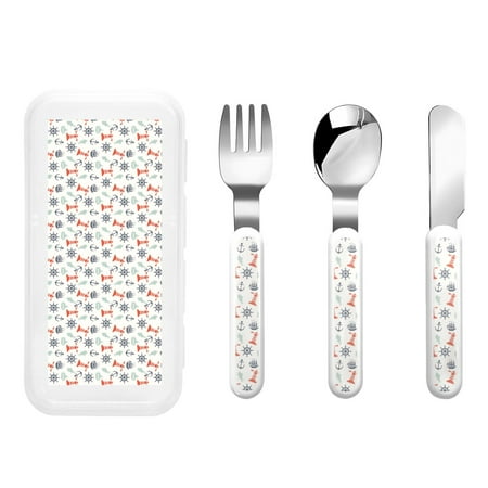 

Gaeub Lighthouse Sailboat Print 3-Piece Children Knife Spoon Fork Set Stainless Steel Child Flatware Set Kids Utensils Set with Case for Lunch Box (Fork Spoon Knife Combo)