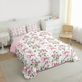 thumbnail image 3 of Homewish Romantic Ribbon Bow Queen Comforter Set for Kids, Spring Pink Rose Floral Bedding Sets, Kawaii Cartoon Reversible Bedding Comforter Set, Ultra Soft Bedroom Decor, 3pcs, 3 of 8