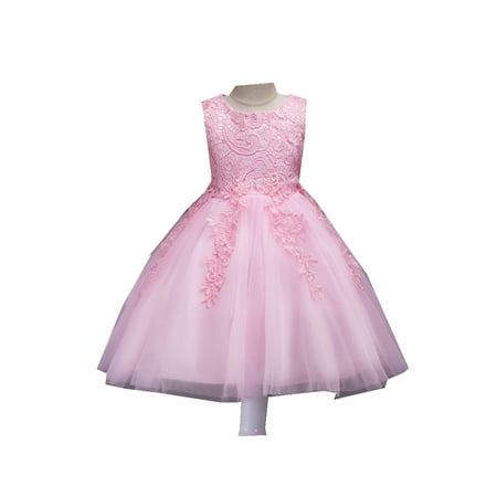 

uukiA Child Girl 9-24 Months+2-6 Years Solid Floral Sleeveless Lace Fashion Wedding Dress
