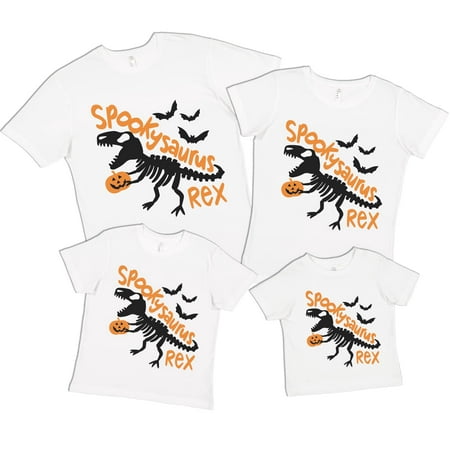 

7 ate 9 Apparel Matching Family Happy Halloween Shirts - Spookysaurus Dino Shirt - Skeleton Dinosaur Tee - White T-Shirt 5T
