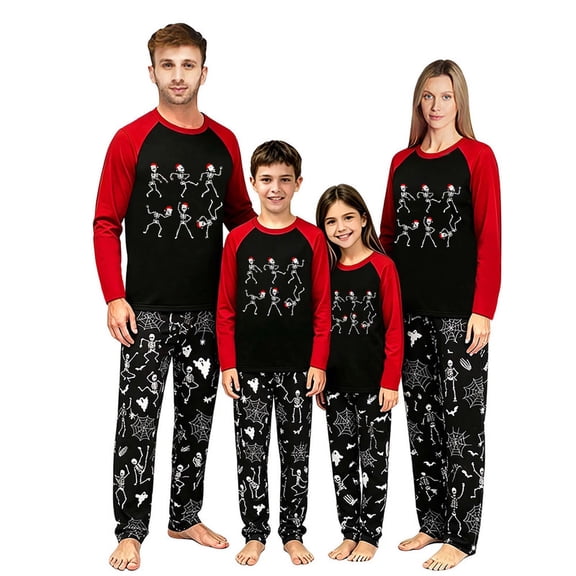 LuLiaMenton Family Halloween Pajamas Skeleton Spider Web Red Plaid Family Sleepwear, 5-6Y-Kid