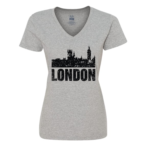 Inktastic London England City Skyline with Grunge Women's V-Neck T-Shirt