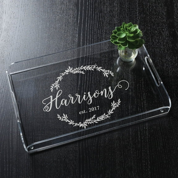Personalized Acrylic Serving Tray - Holiday Family Wreath Design