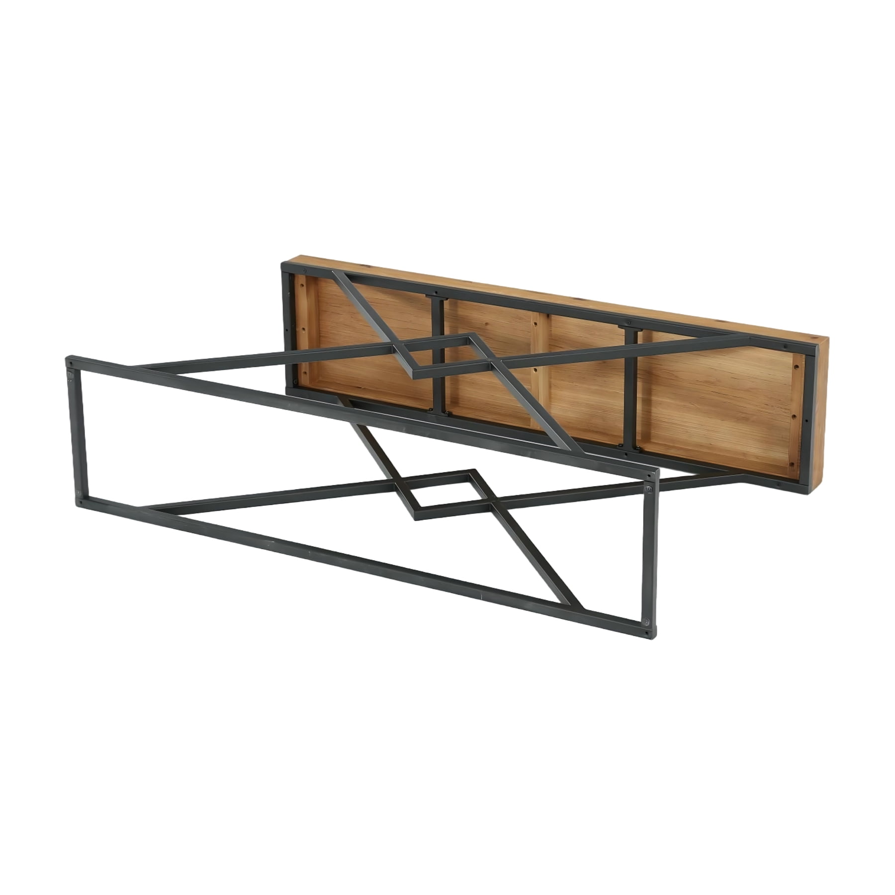 Finmind Solid Wood Console Table, 43.2 inch Modern Industrial Entryway Table with Stylish Geometric Metal Base for Living Room,  Brown& Black