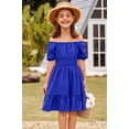 thumbnail image 5 of Arshiner Girls Tie Back Short Sleeve Ruffle Hem Off Shoulder Casual Elegant Dresses, 5 of 6