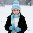 thumbnail image 4 of Xinwanna 3Pcs/Set Kid Hat Scarf Gloves Set Rainbow Color Plush Ball Decor Knitted Hat Windproof Scarf Gloves Set Winter Accessories (Blue), 4 of 13
