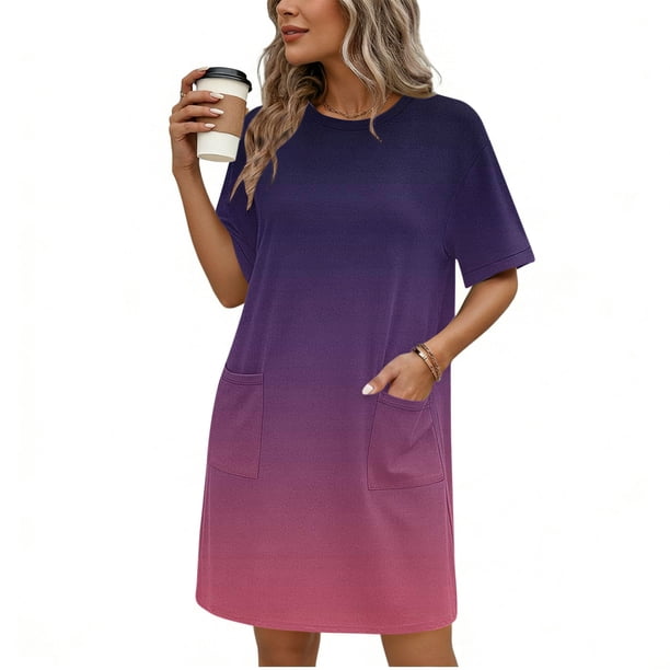 TaTaai Women's Casual Solid Color Round Neck Short Sleeve Midi Dress with Side Pockets Fashion Simple Style Soft Comfortable Stretchy Dress for Spring Summer Daily Wear Gift