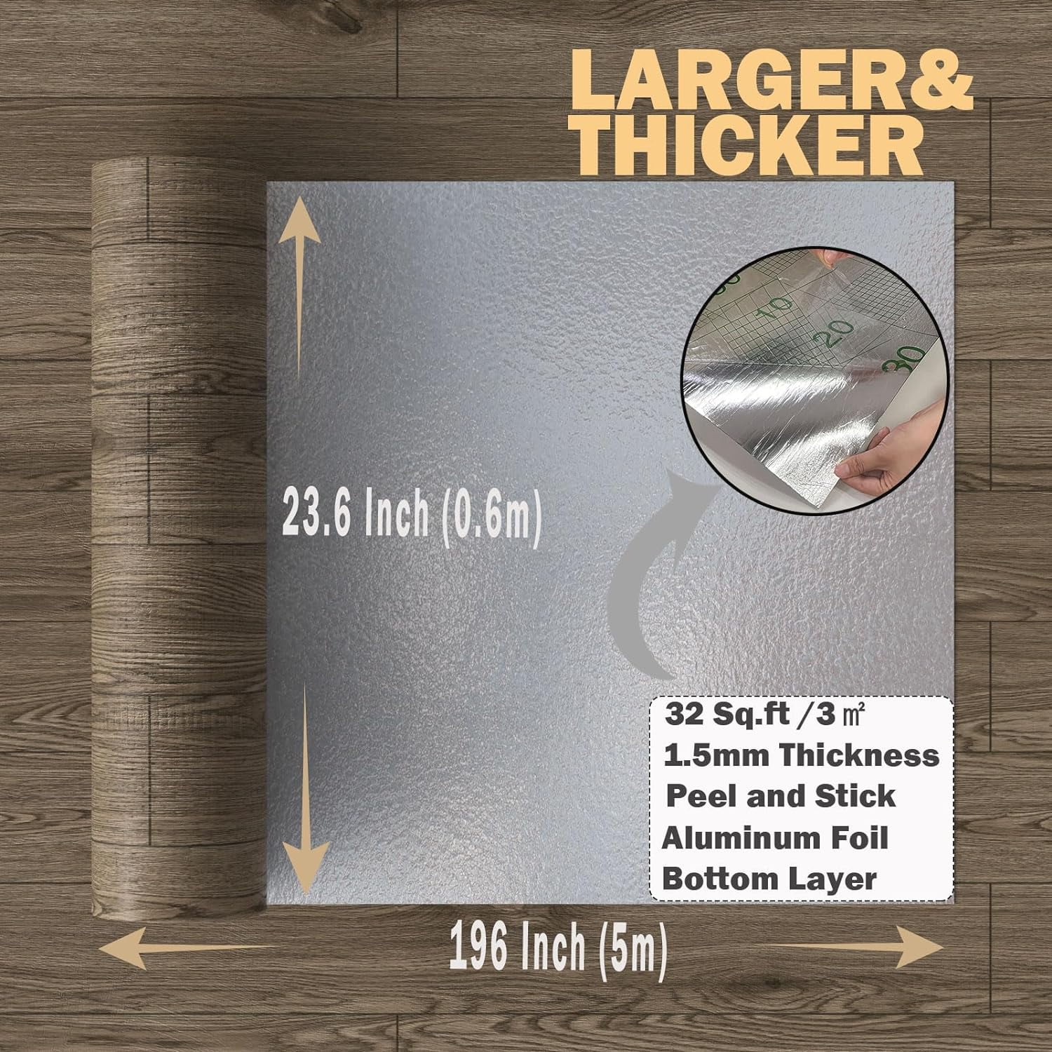 Homease PVC Peel and Stick Vinyl Flooring Roll 23"x 393"/64 Sq.Ft,Thicken Self-Adhesive Vinyl Wood Planks - Waterproof, Wear-Resistant,Easy DIY Install - Walnut