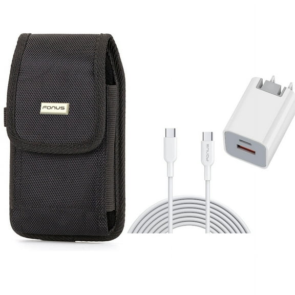 Case Belt Clip & 38W PD Home Charger for iPhone 15 Pro - Rugged Holster Canvas Cover and Fast Type-C 6ft Long Cable USB-C Power Cord X2O for iPhone 15 Pro (6.1")