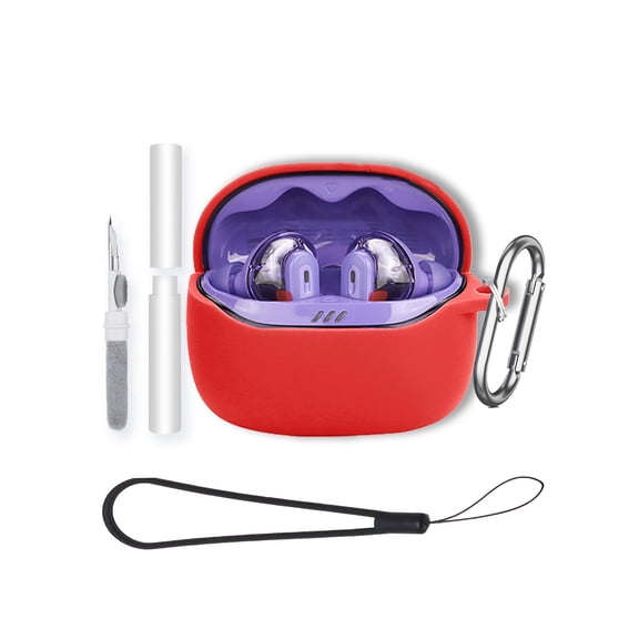 Soft Silicone Protective Case for JBL Tune Beam Earbuds,Shockproof & Anti-Scratch Cover with Keychain,Lanyard & Cleaning Kit,Anti-Lost & Dustproof Protector for Tune Beam Headphones cover-Red