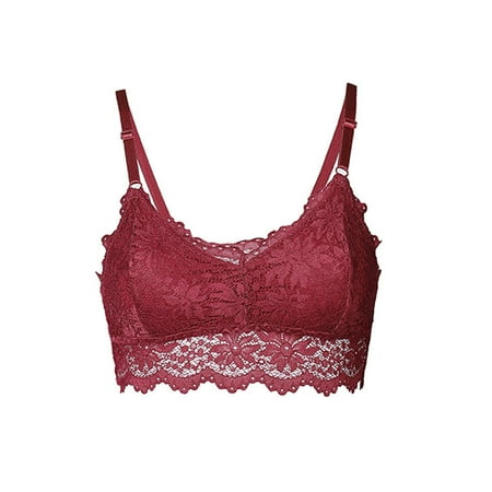 

Tmosphere Women Bralette with Removable Padded Bandeau Bra Adjustable Strap Tube Top Modal Lace red L