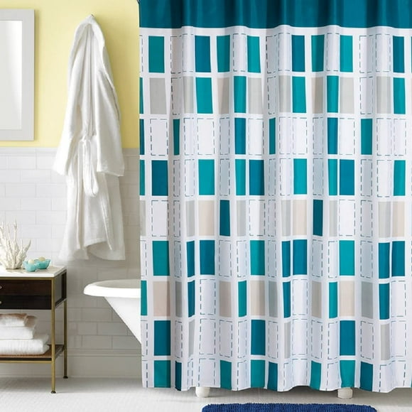 Ufaitheart 72" x 78" Extra Long Shower Curtain Checkered, Polyester Fabric Decorative Bath Curtains Modern Design, Multi Color-Turquoise, White, Gray, Beige