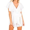 thumbnail image 1 of Women Cross V Neck Cutout Back Waistbelt Ruffled Short Sleeve Romper, 1 of 4
