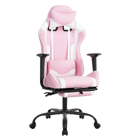 PayLessHere Pink Gaming Office Chair - Ergonomic PU Leather w/Lumbar Support & Footrest，Rolling Swivel