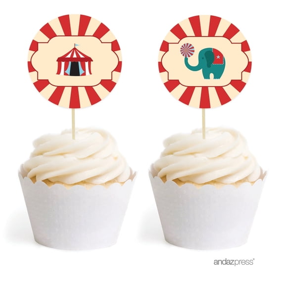 Koyal Wholesale Carnival Circus Birthday Cupcake Toppers DIY Kit, 20-Pack