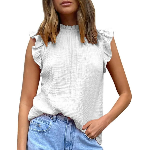 TSADFHJI Sparkly Christmas Tops for Women Spring and Summer New European and American Border Women's Solid Color Stitching Sleeveless Top Fashion Casual Chiffon T Shirt Vest M White