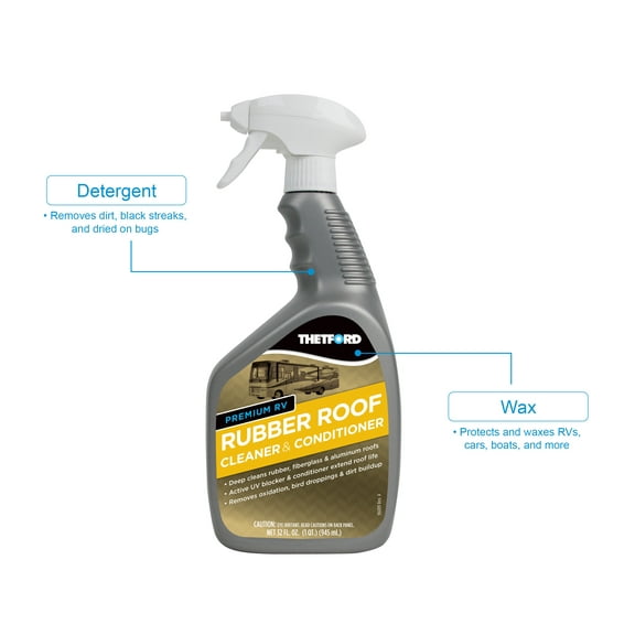 Premium RV Rubber Roof Cleaner & Conditioner - Non-Toxic / Non-Abrasive RV Roof Treatment - 32 oz - Thetford 32512